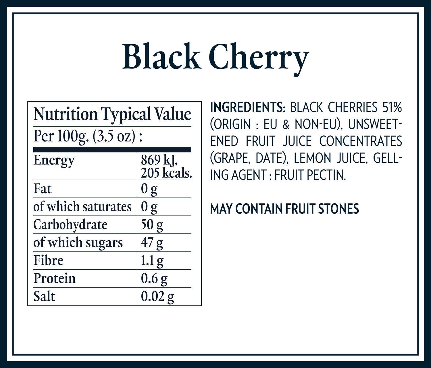 Nutrition Tables black cherry