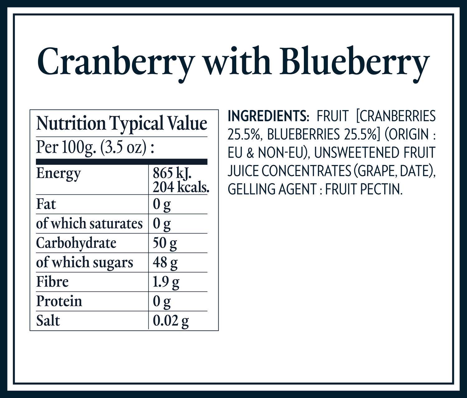 Nutrition Tables cranberry & blueberry