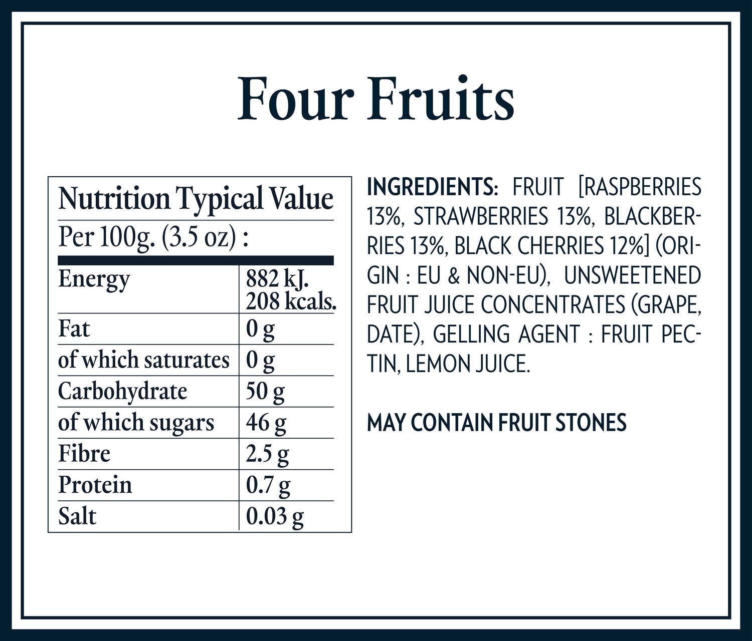 Nutrition Tables four fruits